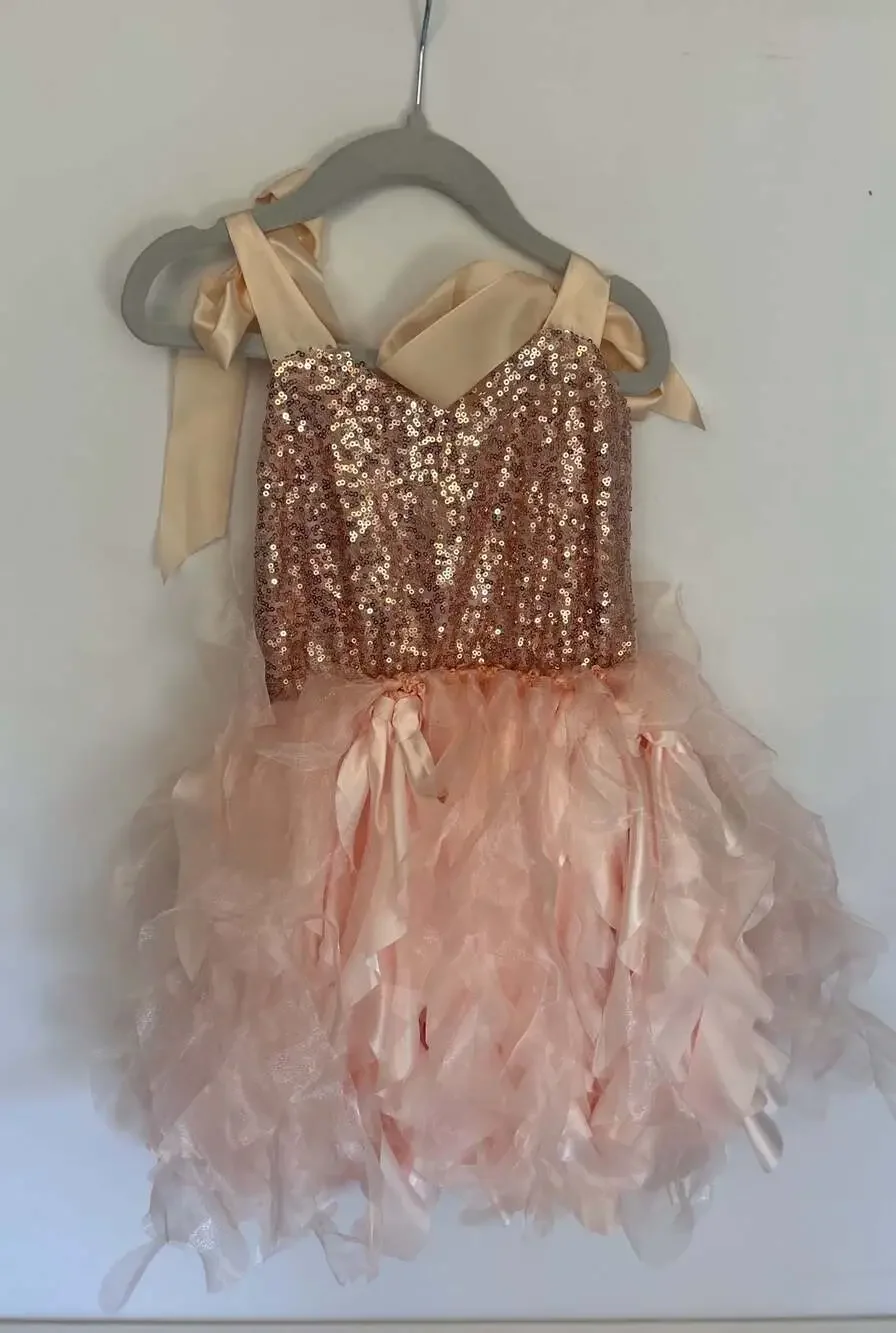 Girls Rose Gold Sequin and Blush Tulle Ruffle Tutu Dress